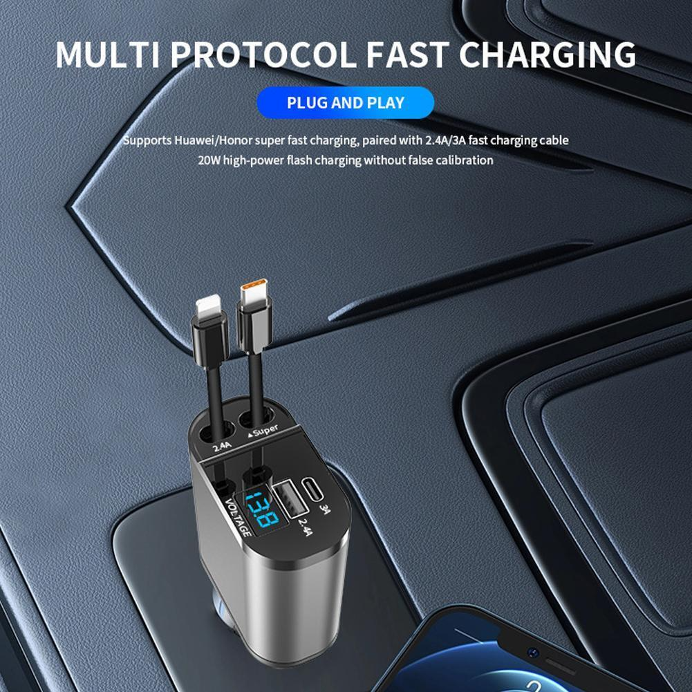 Retractable Car Charger 4 in 1 Fast Car Phone Charger 120W With USB