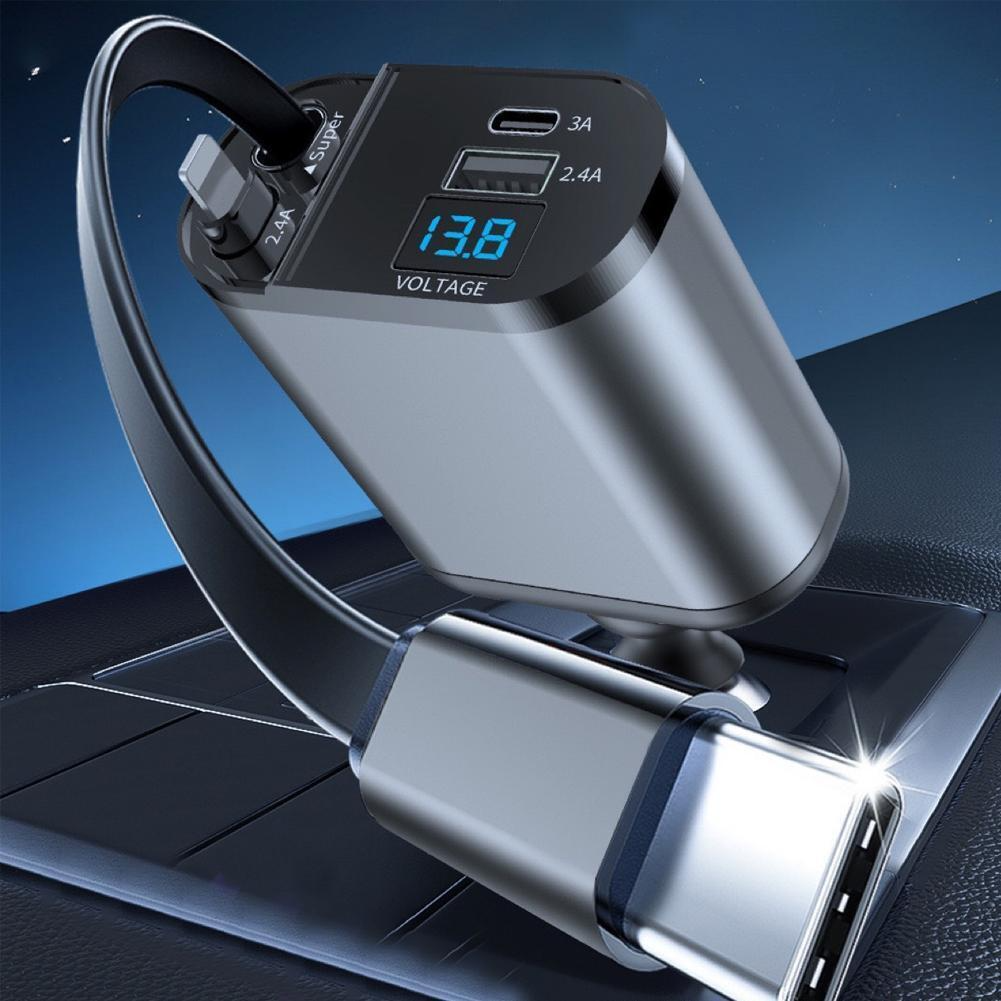 Retractable Car Charger 4 in 1 Fast Car Phone Charger 120W With USB