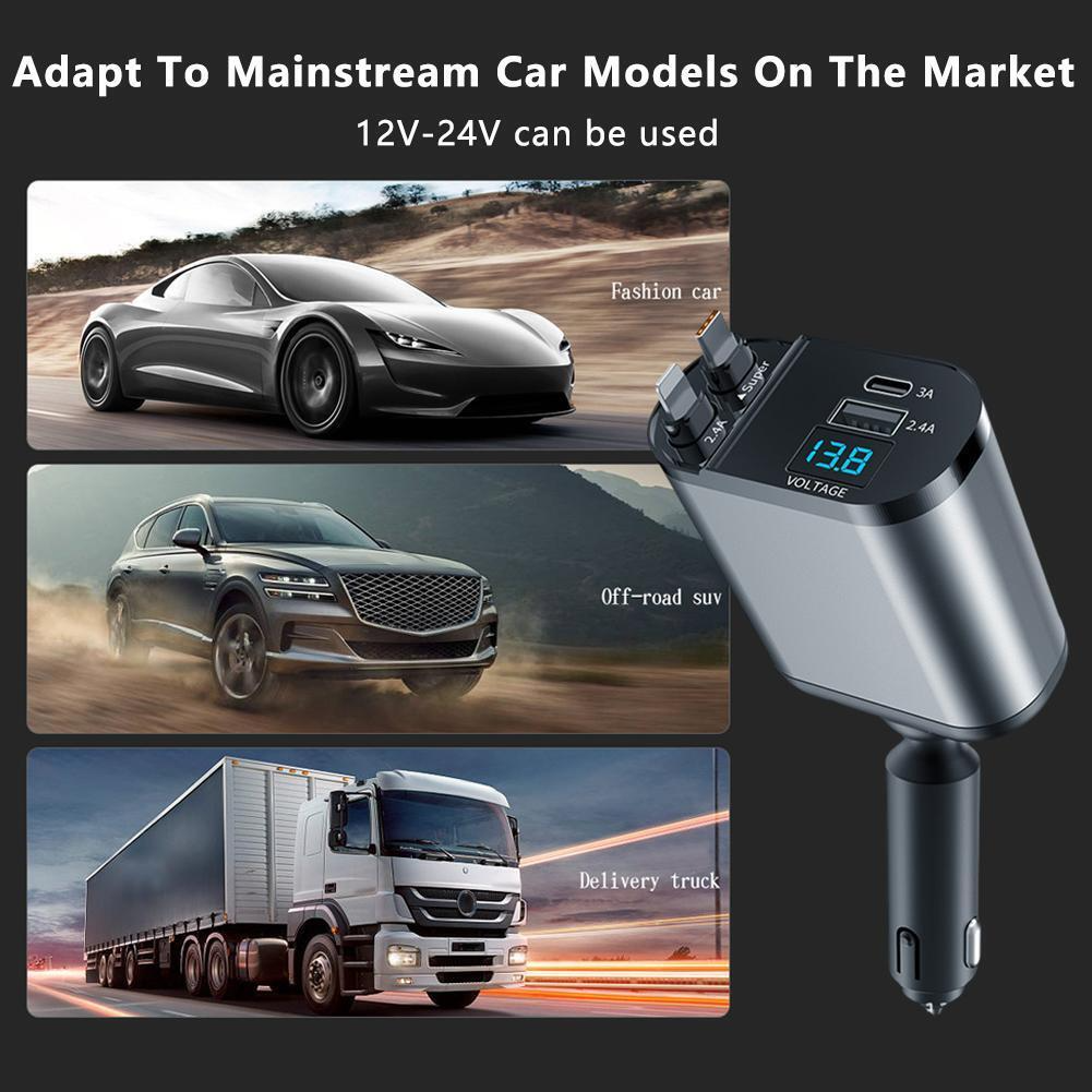 Retractable Car Charger 4 in 1 Fast Car Phone Charger 120W With USB