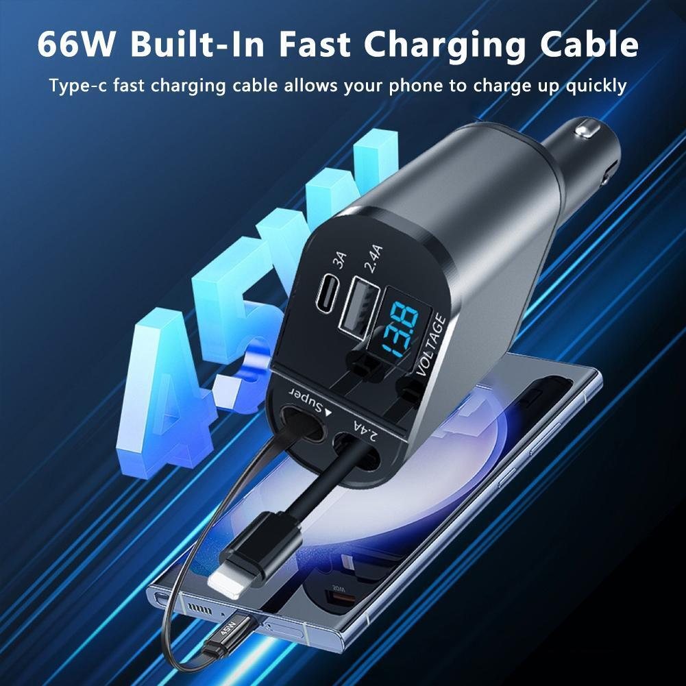 Retractable Car Charger 4 in 1 Fast Car Phone Charger 120W With USB