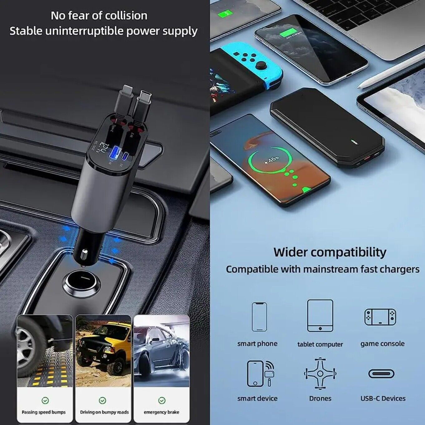 Retractable Car Charger 4 in 1 Fast Car Phone Charger 120W With USB