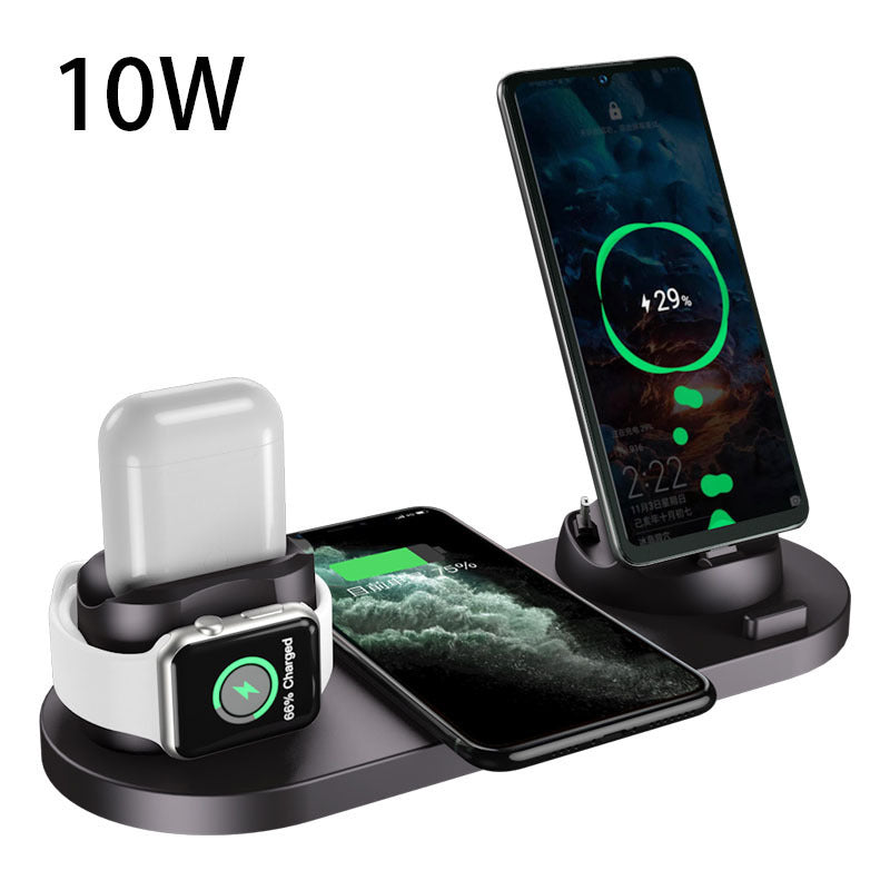 Keep your devices powered and organized with this sleek 6-in-1 charging dock station. Designed for iPhone, Apple Watch, AirPods, and more, this all-in-one wireless charging solution features fast charging, a compact design