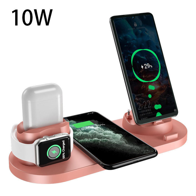 Keep your devices powered and organized with this sleek 6-in-1 charging dock station. Designed for iPhone, Apple Watch, AirPods, and more, this all-in-one wireless charging solution features fast charging, a compact design